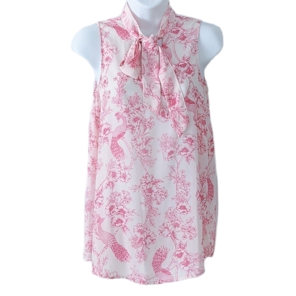 Tristan halter top with bow pink floral peacock print Small @T1 - Picture 1 of 3